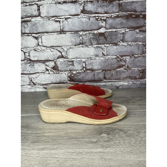 Fly Flot Anatomic Red Suede Leather Adjustable Strap Wedge Sandals Women Sz 38EU - Picture 13 of 16